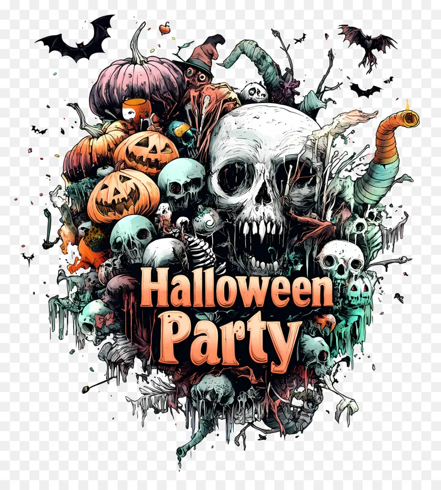 Fiesta De Halloween，Calaveras Y Calabazas PNG