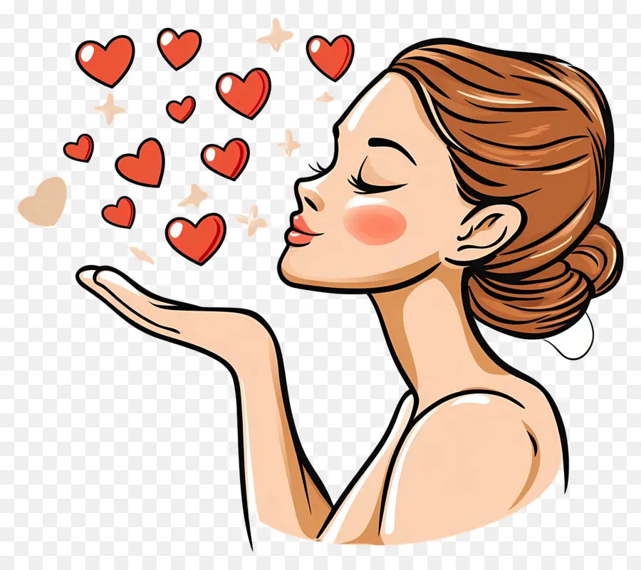 Beso Que Sopla，Mujer Con Corazones PNG