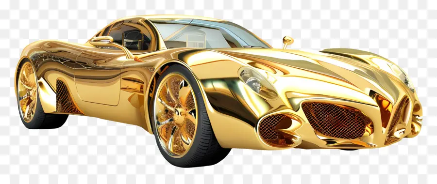 Coche 3d，Carro Dorado PNG