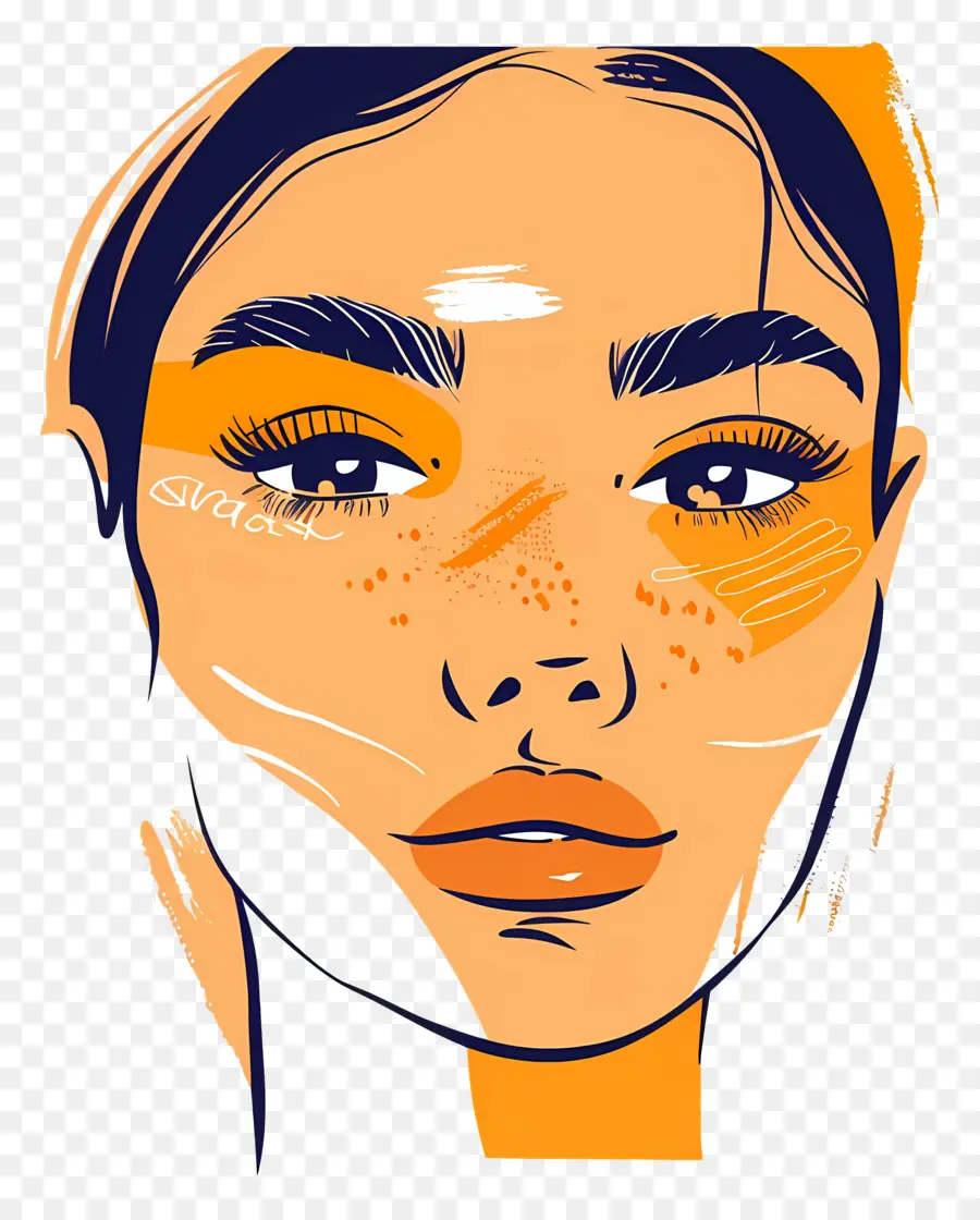 Mujer Maquillada，Ilustración De Cara Estilizada PNG