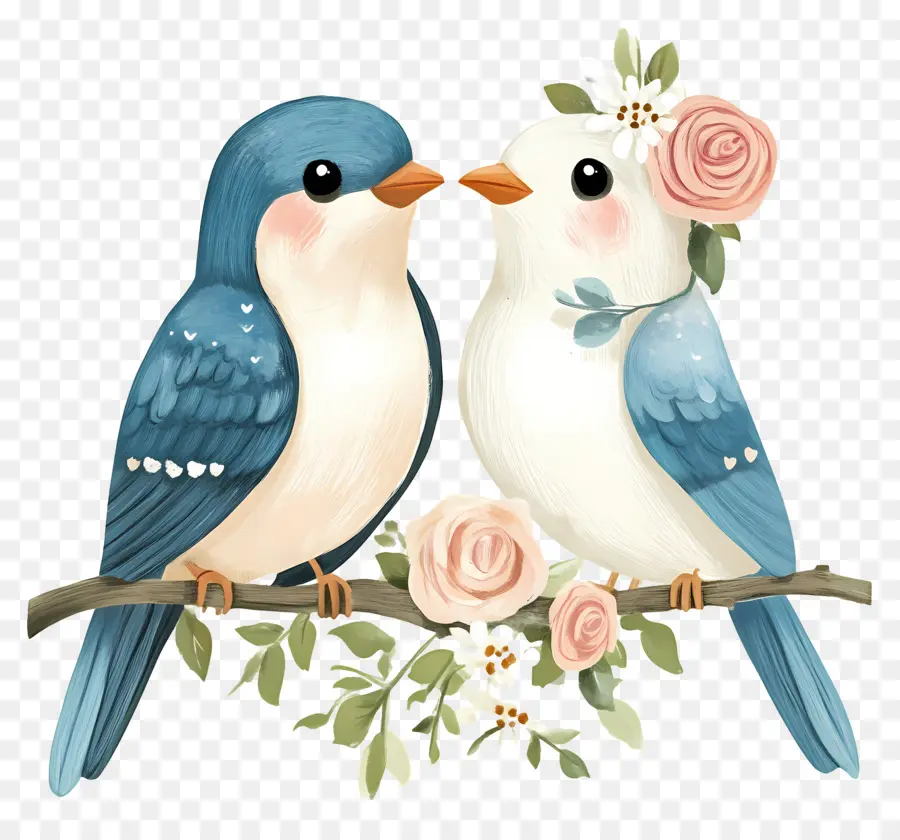 Pájaros De Boda，Pájaros Azules Con Flores PNG