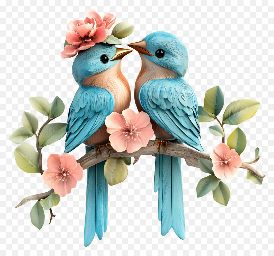 Pájaros De Boda，Pájaros Azules Con Flores PNG