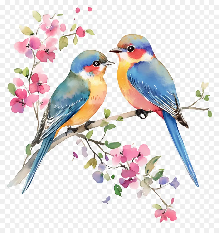 Pájaros De Boda，Pájaros Azules Con Flores PNG