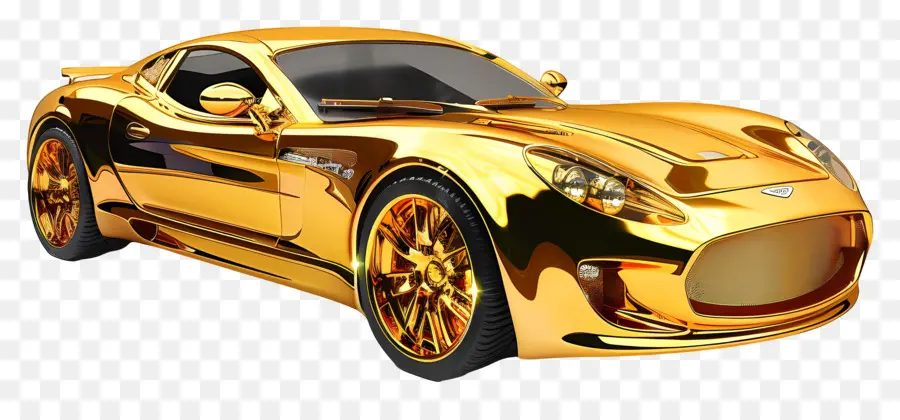 Coche 3d，Carro Dorado PNG