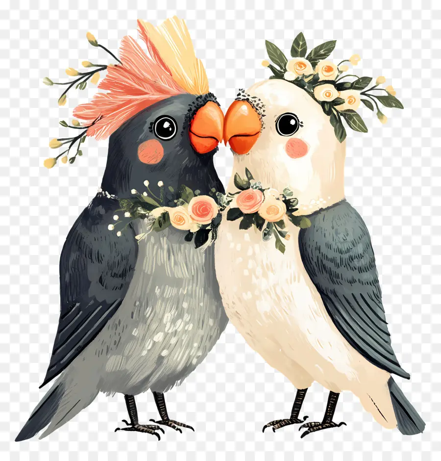 Pájaros De Boda，Loros Con Flores PNG