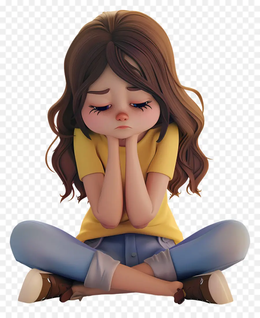 Niña Triste，Niña Triste Sentada PNG