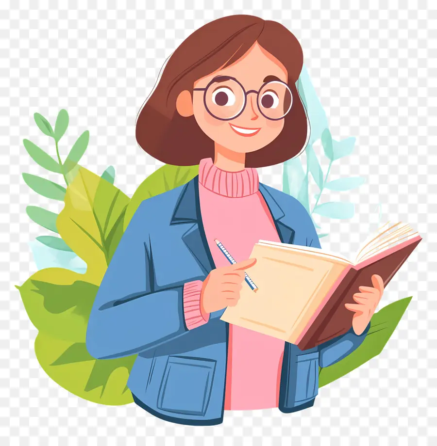 Profesor De Dibujos Animados，Chica Con Libros PNG