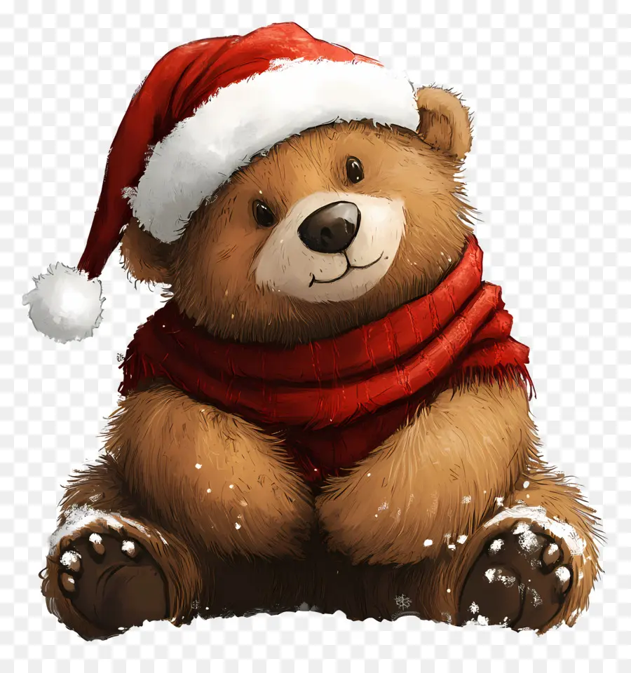 Oso De Navidad，Oso Blanco Con Gorro De Papá Noel Y Bufanda PNG