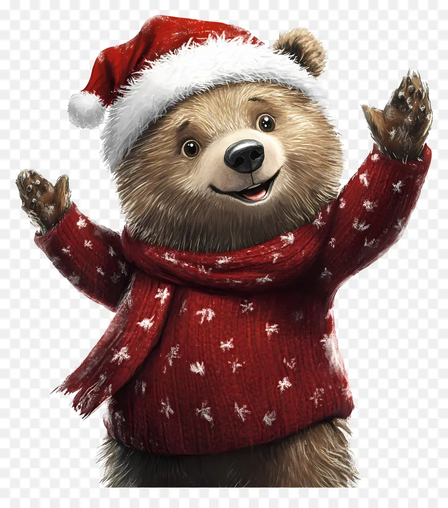 Oso De Navidad，Oso Con Gorro De Papá Noel PNG