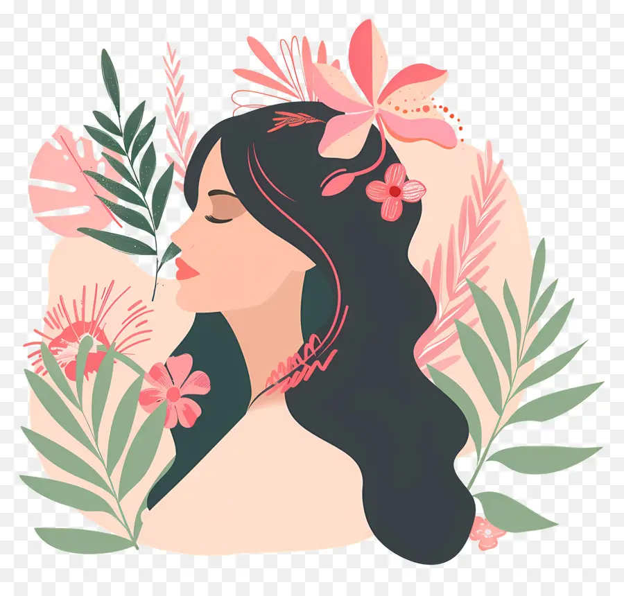 Salón De Belleza，Mujer Con Flores PNG