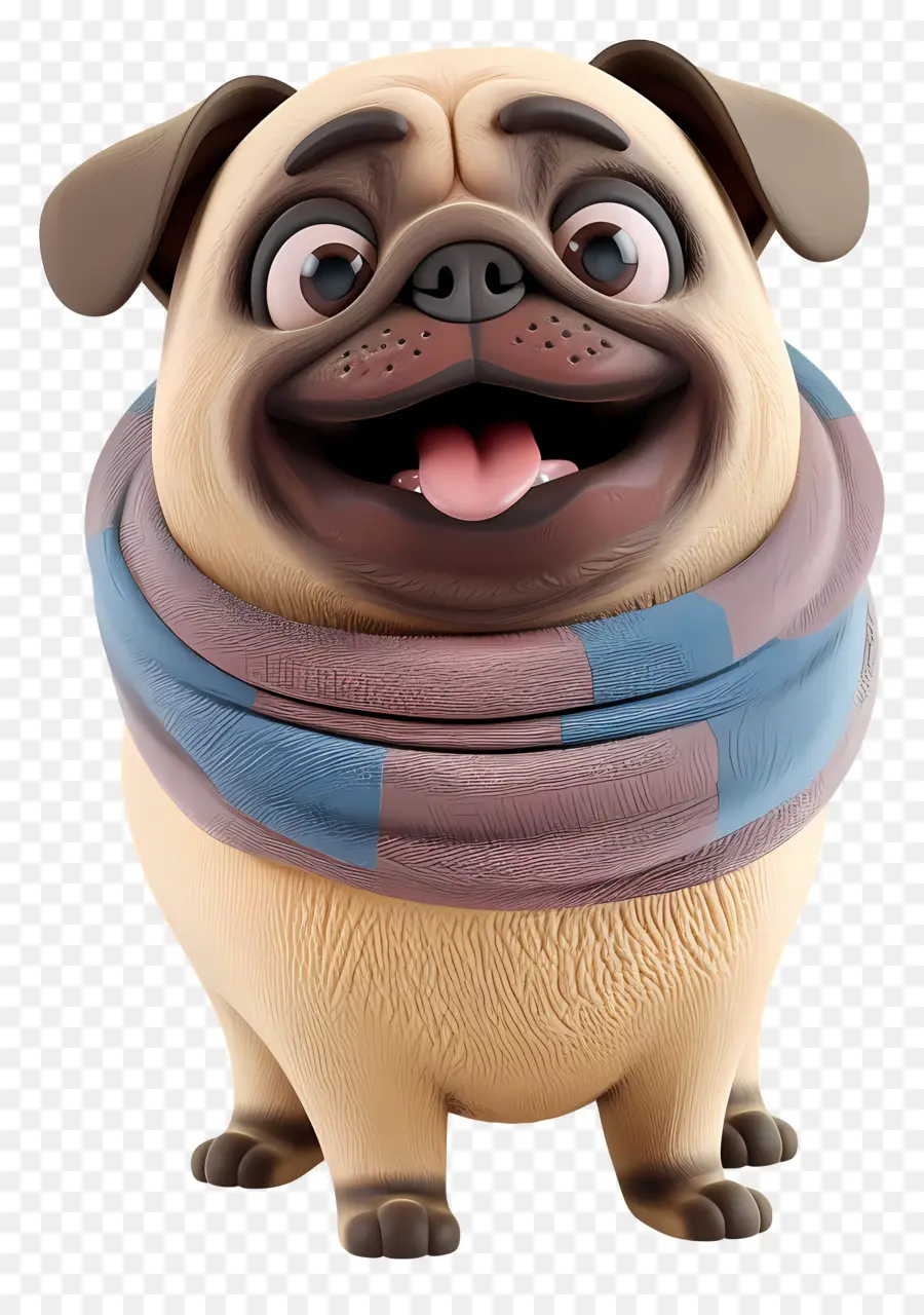 Perro 3d，Pug Con Bufanda PNG