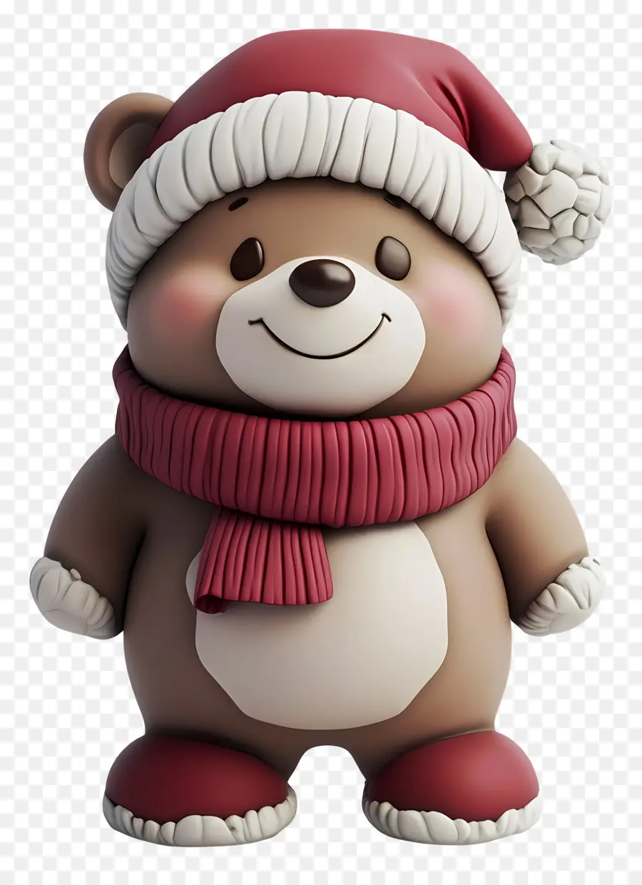 Oso De Navidad，Oso Pardo Con Gorro De Papá Noel Y Bufanda PNG