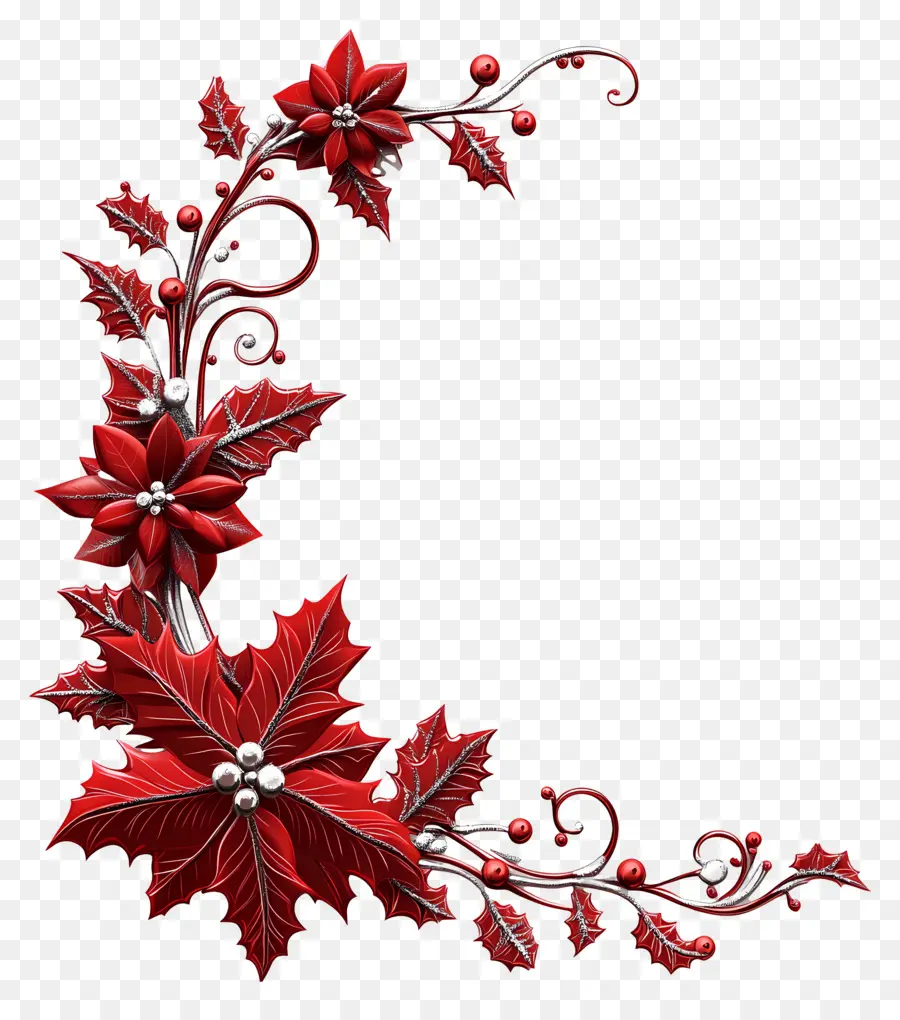 Marco De Navidad Rojo，Diseño De Esquina Floral Rojo PNG