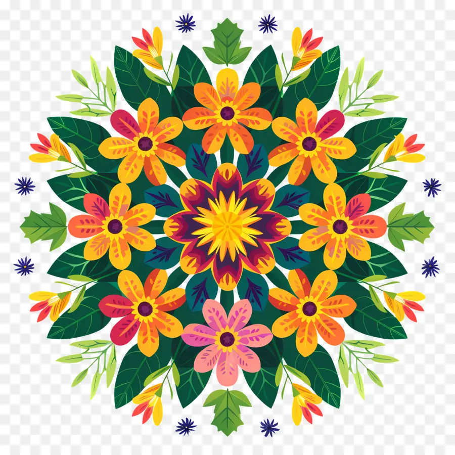 Pookalam，Patrón De Flores De Colores PNG