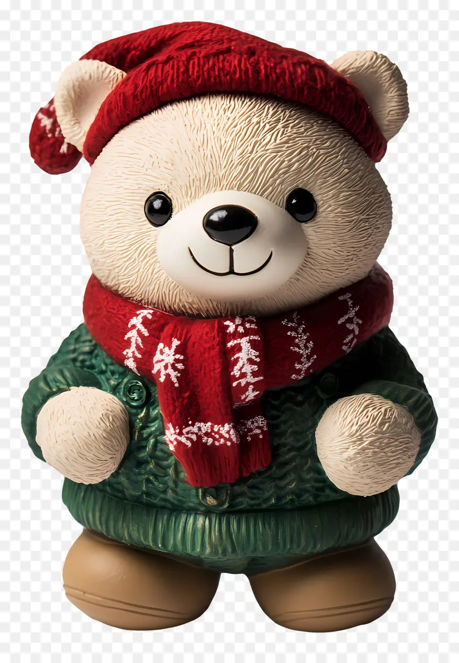 Oso De Navidad，Oso Blanco Con Gorro De Papá Noel Y Suéter PNG