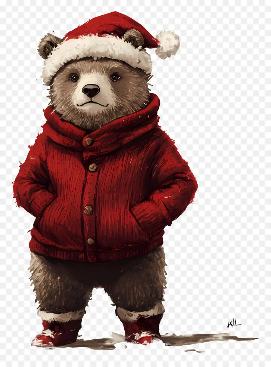 Oso De Navidad，Oso Con Abrigo De Papá Noel PNG