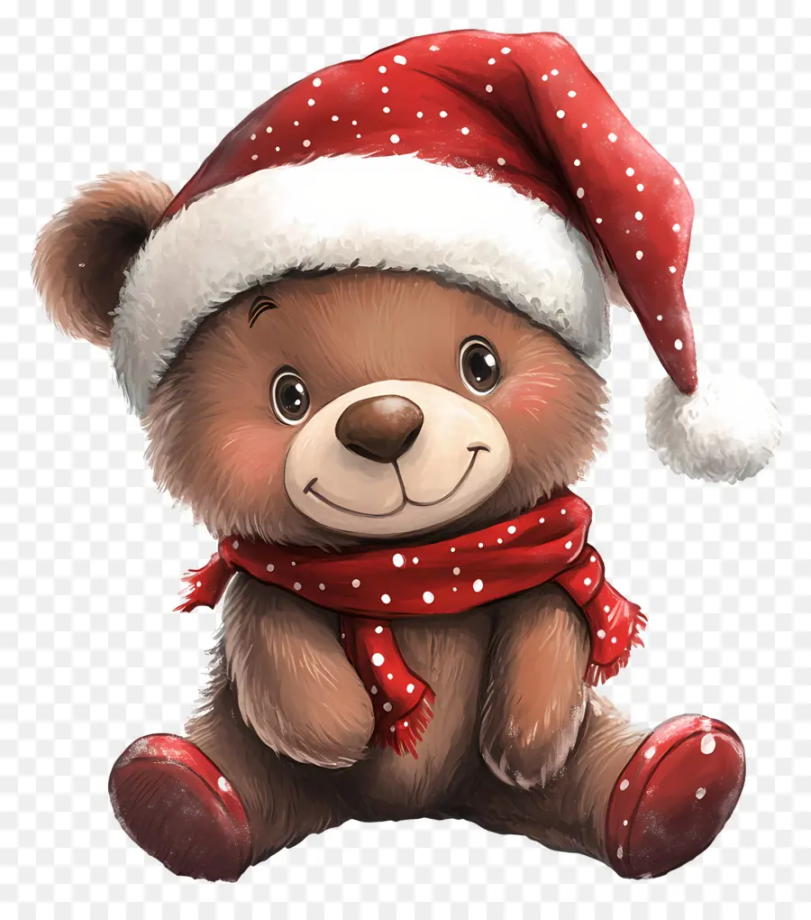 Oso De Navidad，Oso Blanco Con Gorro De Papá Noel Y Bufanda PNG