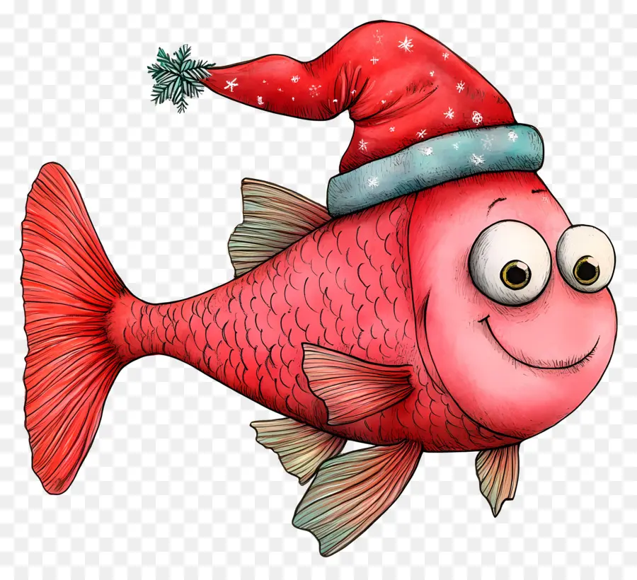 Pez Navideño，Pescado Con Gorro De Papá Noel PNG