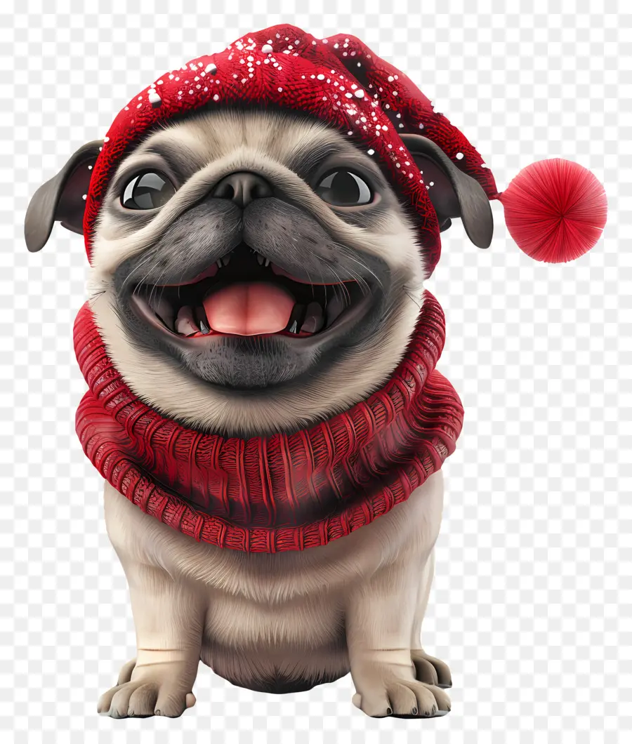 Perro 3d，Pug En Ropa De Invierno PNG