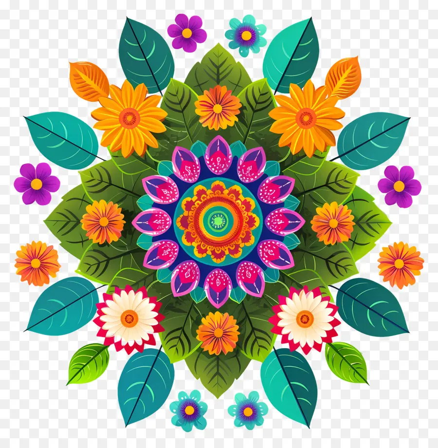 Pookalam，Patrón De Flores De Colores PNG