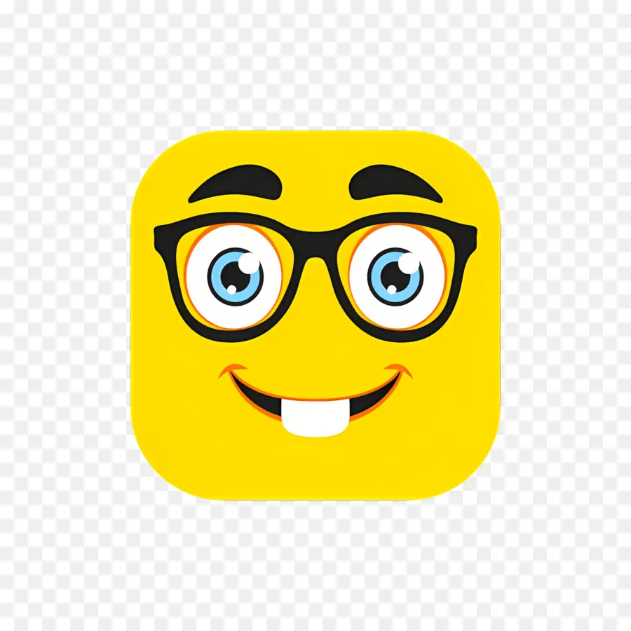 Emoji Nerd，Cara Amarilla Con Gafas PNG