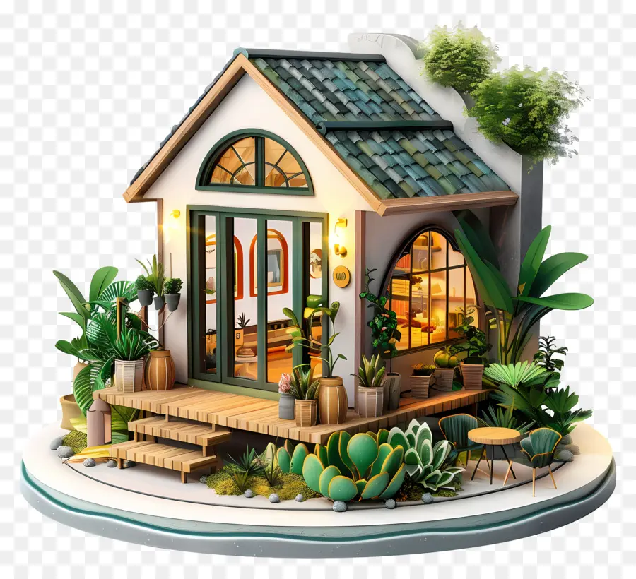 Casa 3d，Pequeña Casa Con Plantas PNG