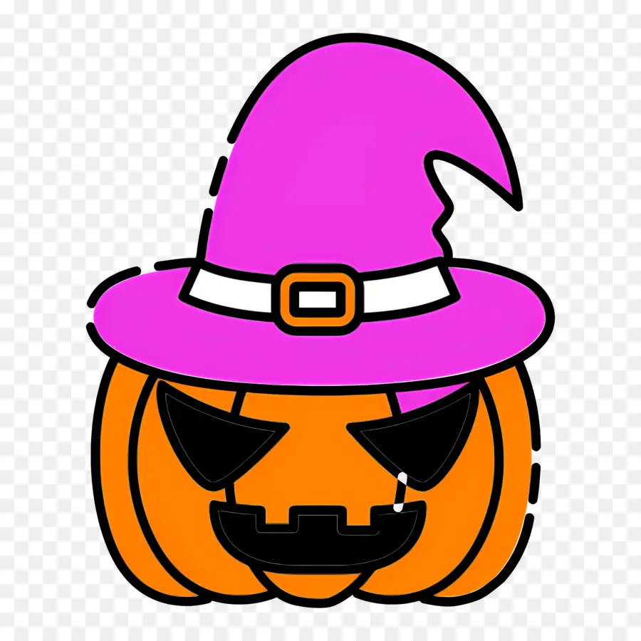 Calabaza De Halloween Aterradora，Calabaza Con Sombrero De Bruja Rosa PNG