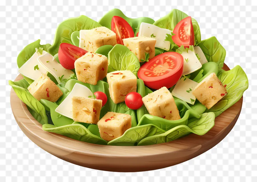 Ensalada Cesar，Ensalada Con Cubitos De Queso PNG