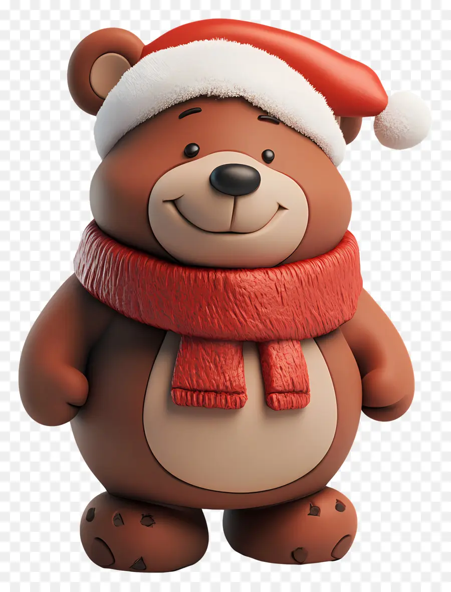 Oso De Navidad，Oso Pardo Con Gorro De Papá Noel Y Bufanda PNG