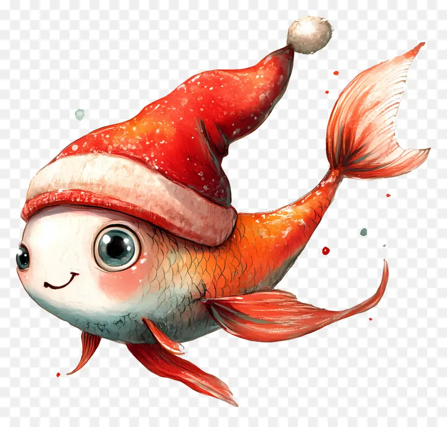 Pez Navideño，Pescado Con Gorro De Papá Noel PNG