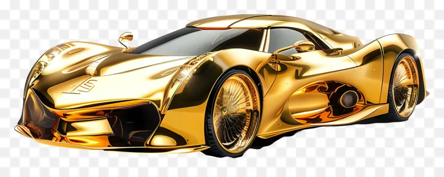 Coche 3d，Carro Dorado PNG