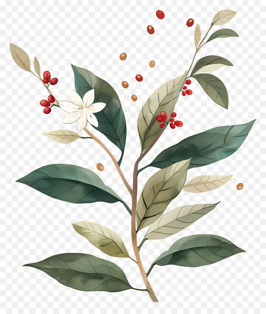 Planta De Café Acuarela，Planta Con Flores PNG