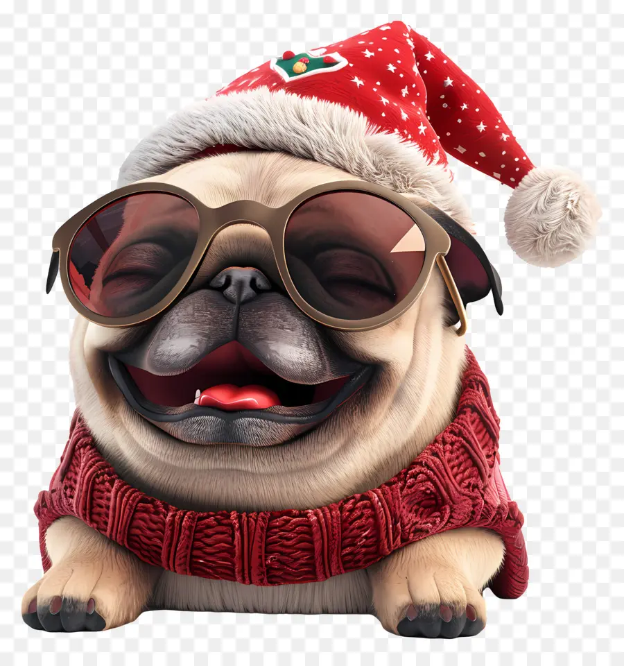 Perro 3d，Pug Con Gorro De Papá Noel PNG