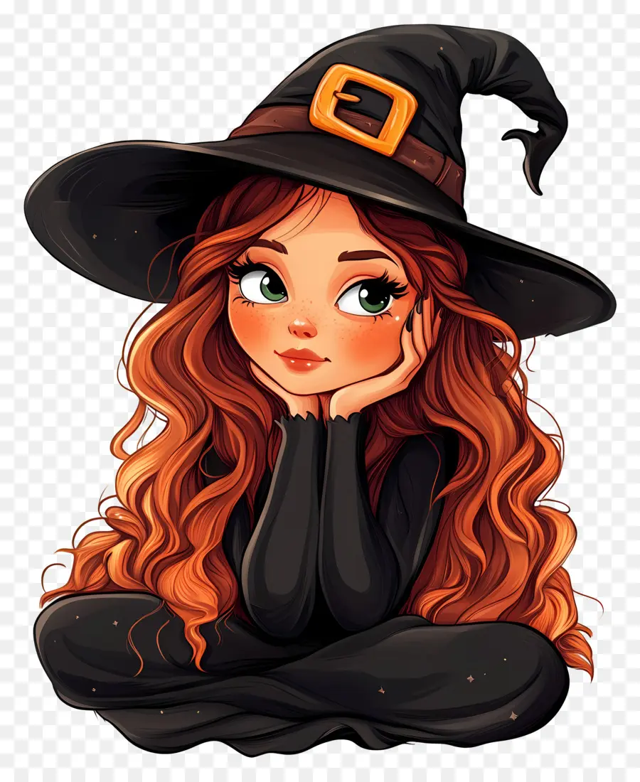 Bruja De Halloween，Linda Bruja Con Pelo Rojo PNG