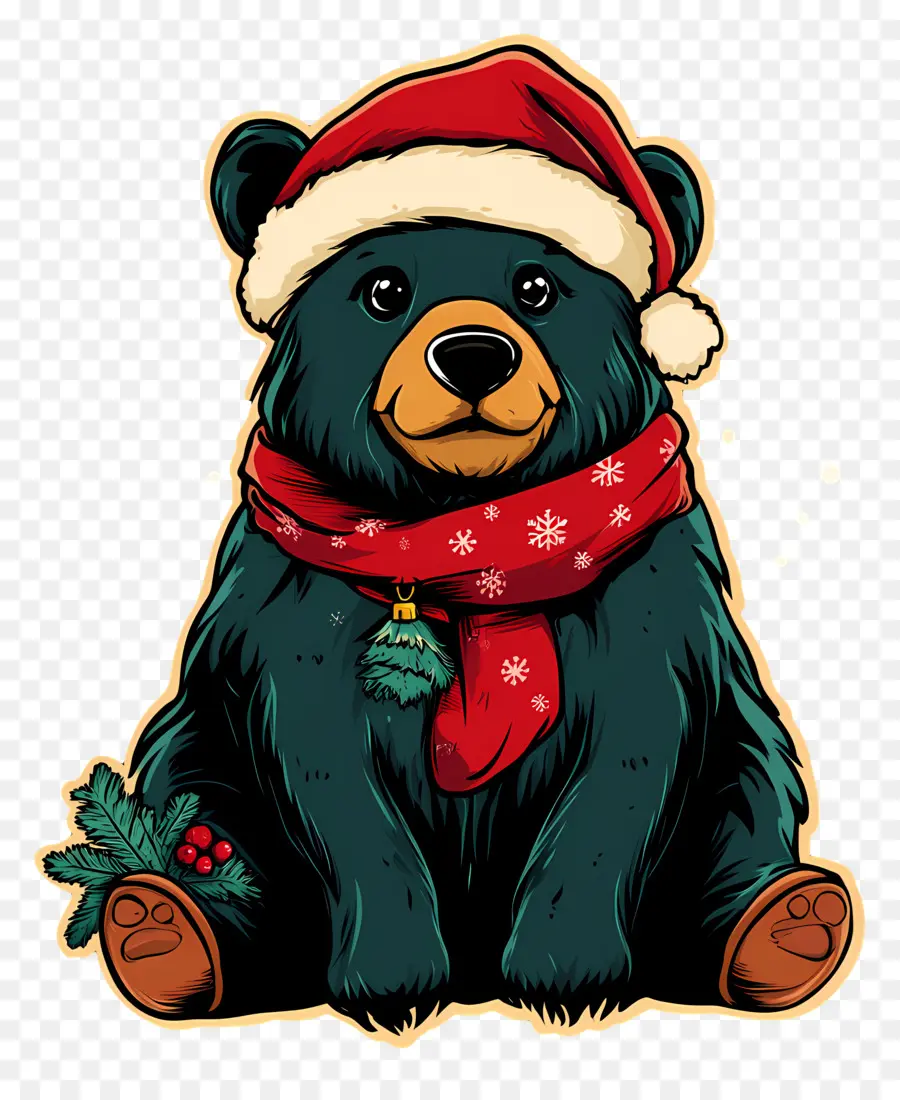 Oso De Navidad，Oso Con Gorro De Papá Noel Y Bufanda PNG