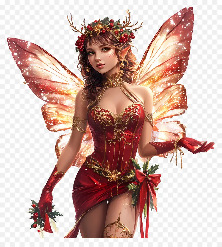 Hada De Navidad，Hada En Vestido Rojo PNG