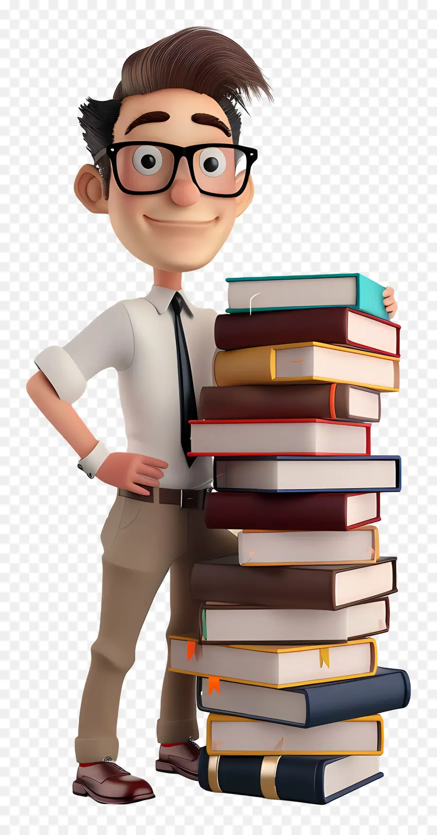 Profesor De Dibujos Animados，Pila De Libros PNG