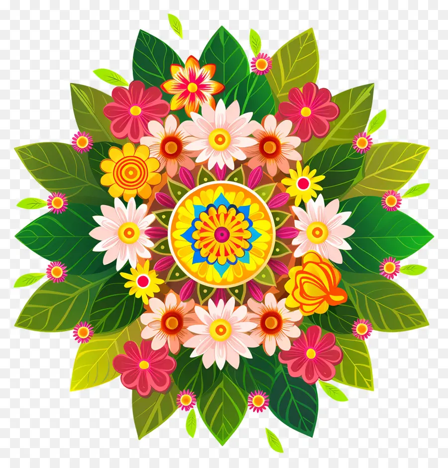 Pookalam，Flores Coloridas PNG