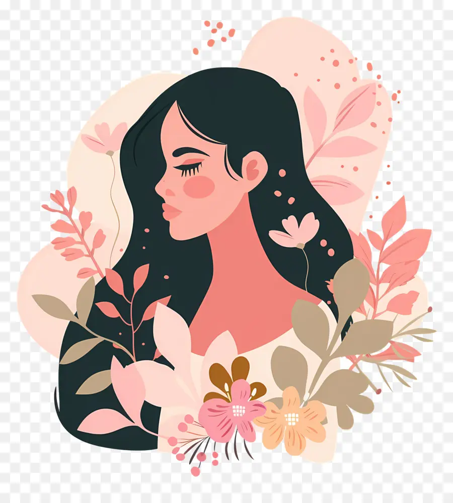 Salón De Belleza，Mujer Con Flores PNG