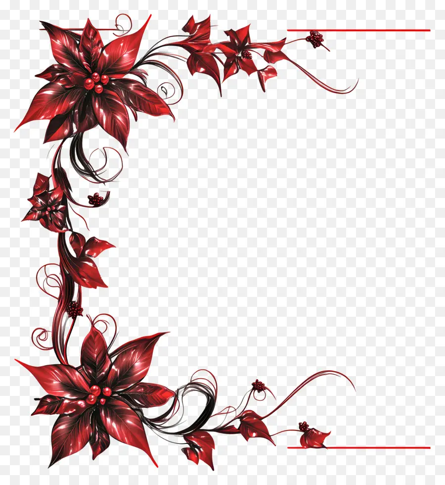 Marco De Navidad Rojo，Diseño De Esquina Floral Rojo PNG