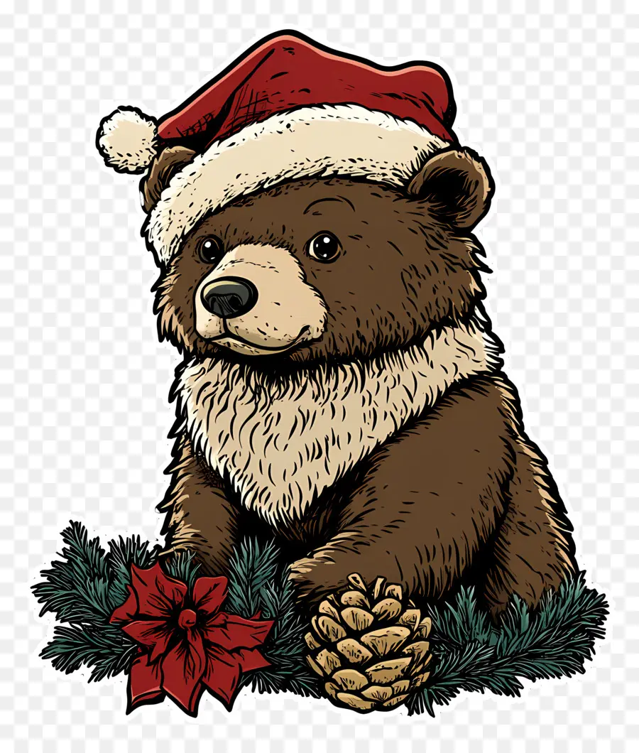 Oso De Navidad，Oso Con Gorro De Papá Noel PNG