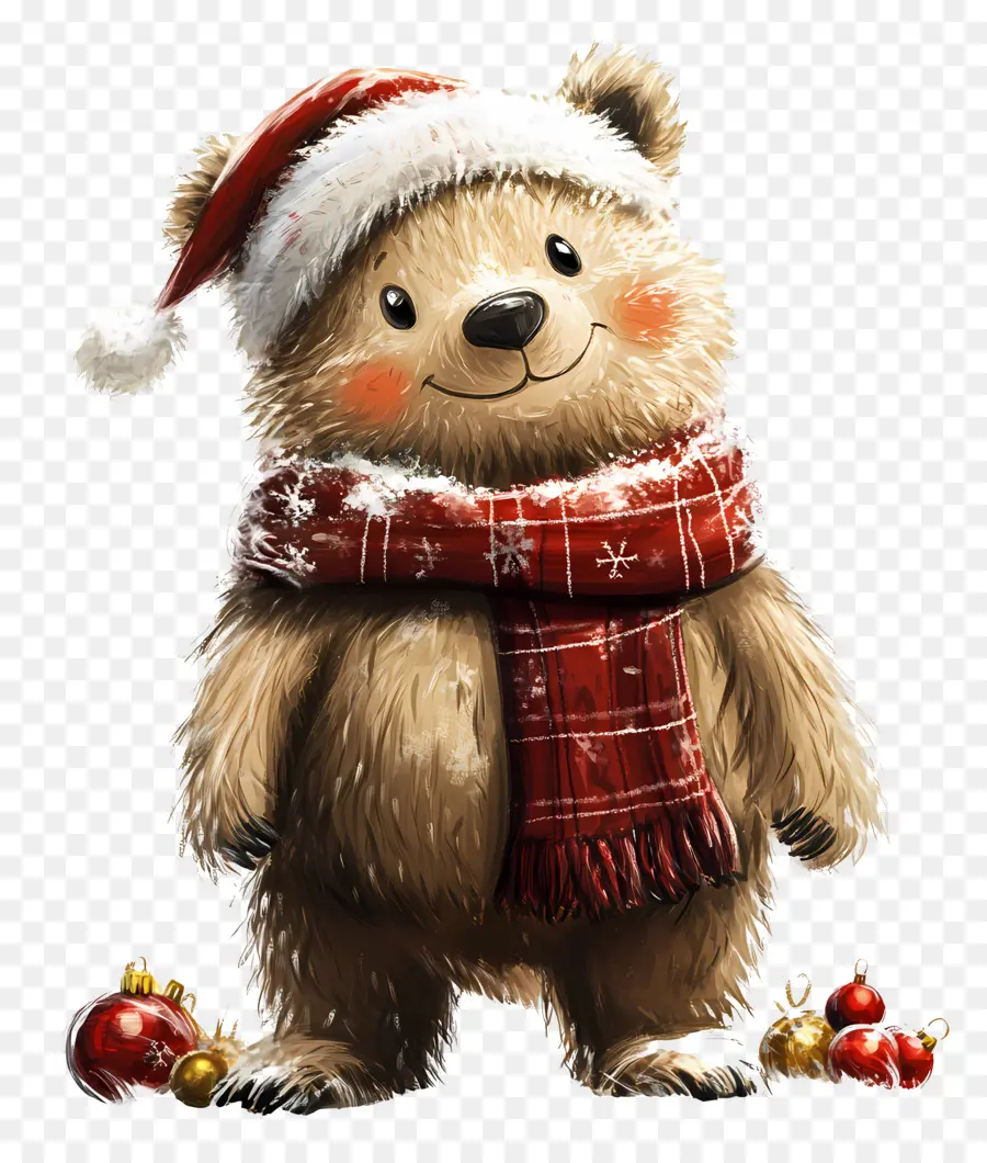 Oso De Navidad，Oso Con Gorro De Papá Noel PNG