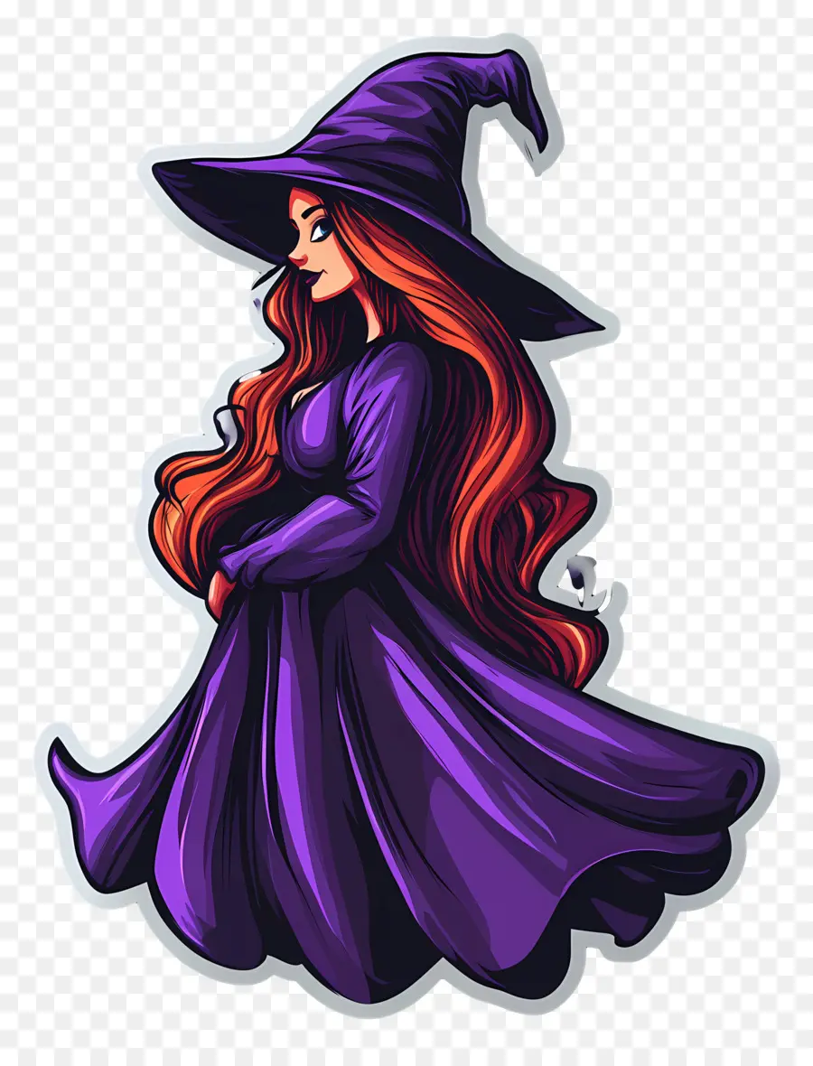 Bruja De Halloween，Bruja Con Vestido Morado PNG