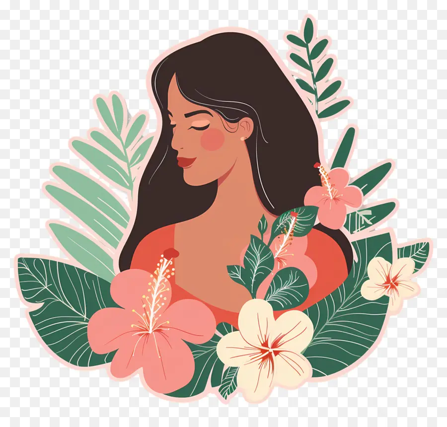 Salón De Belleza，Mujer Con Flores PNG