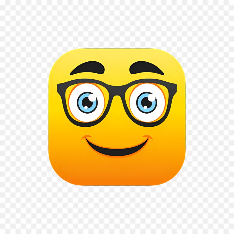 Emoji Nerd，Cara Amarilla Con Gafas PNG