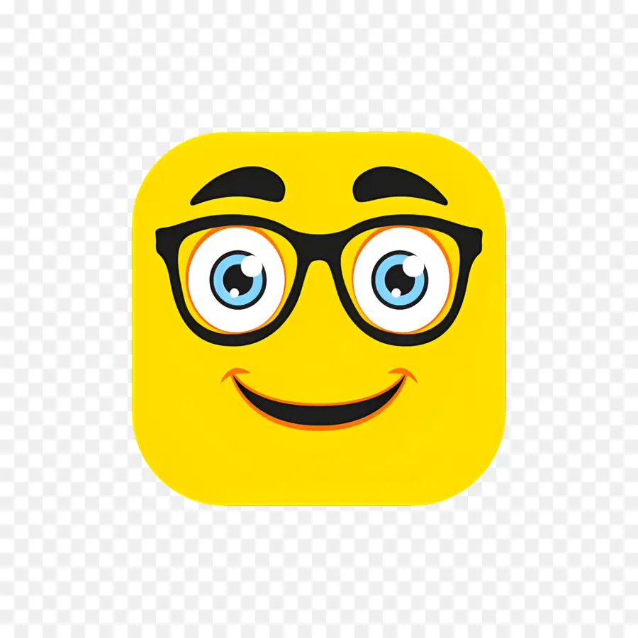 Emoji Nerd，Cara Amarilla Con Gafas PNG