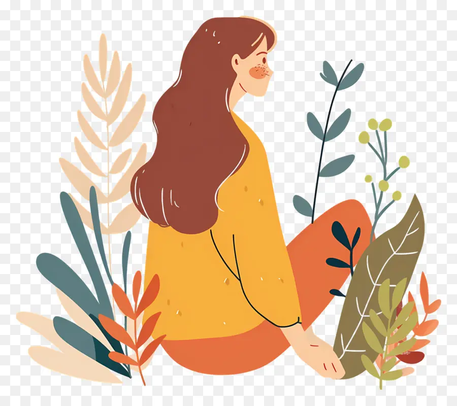 Hermosa Mujer，Niña Con Plantas PNG