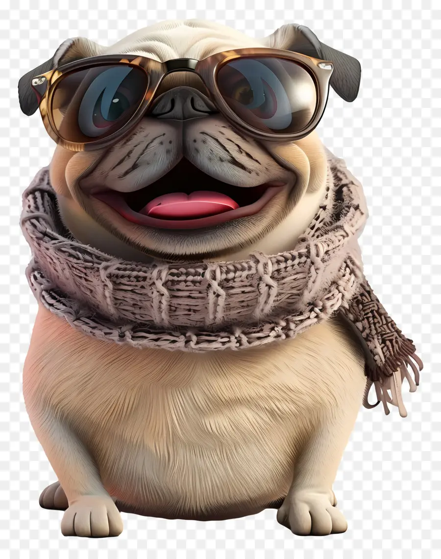 Perro 3d，Pug Con Gafas PNG