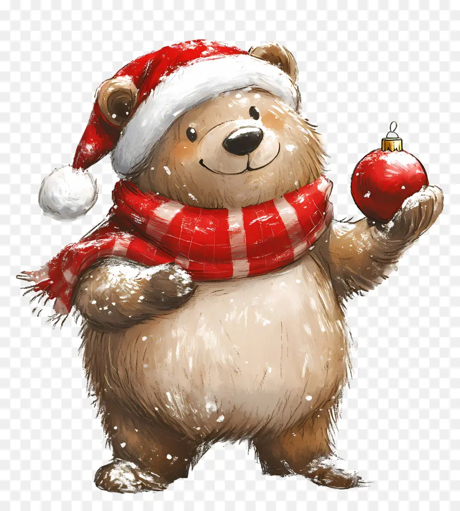 Oso De Navidad，Oso Blanco Con Gorro De Papá Noel Y Bufanda PNG