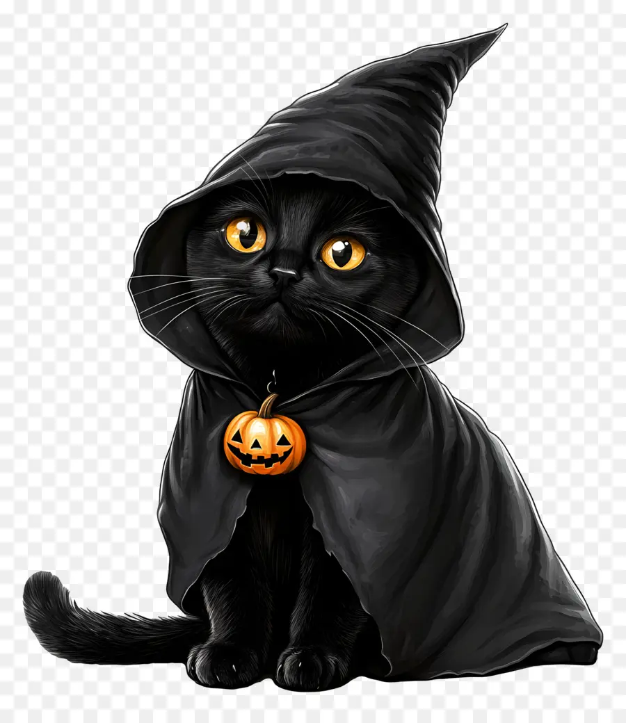 Gato Halloween，Gato Con Capa Negra Y Naranja PNG